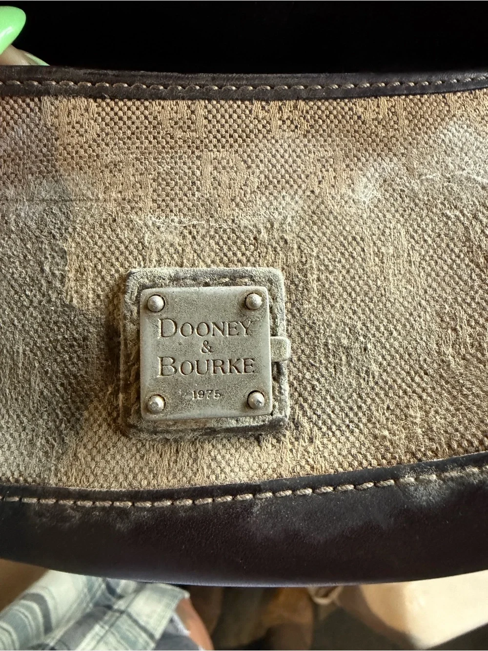 Dooney & Bourke Beige Canvas with Brown Leather Trim Crossbody